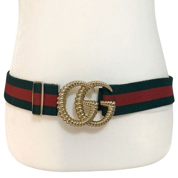 Gucci Web Torchon Interlocking Double G Belt Elastic Stretch Web Stripe Size 75 - Picture 1 of 14